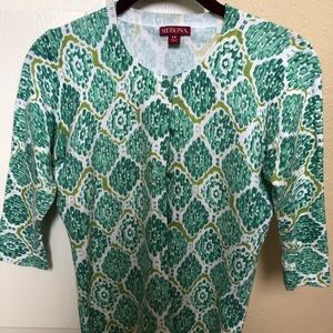 Merona xs teal fractal pattern cardigan